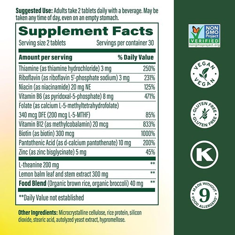 MegaFood L-Theanine 200mg & B Complex with Zinc - 60 Tablets - image 3