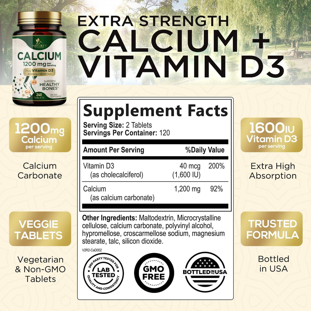 Nature's Nutrition Calcium 1200 mg with Vitamin D3 - 240 Tablets - image 2