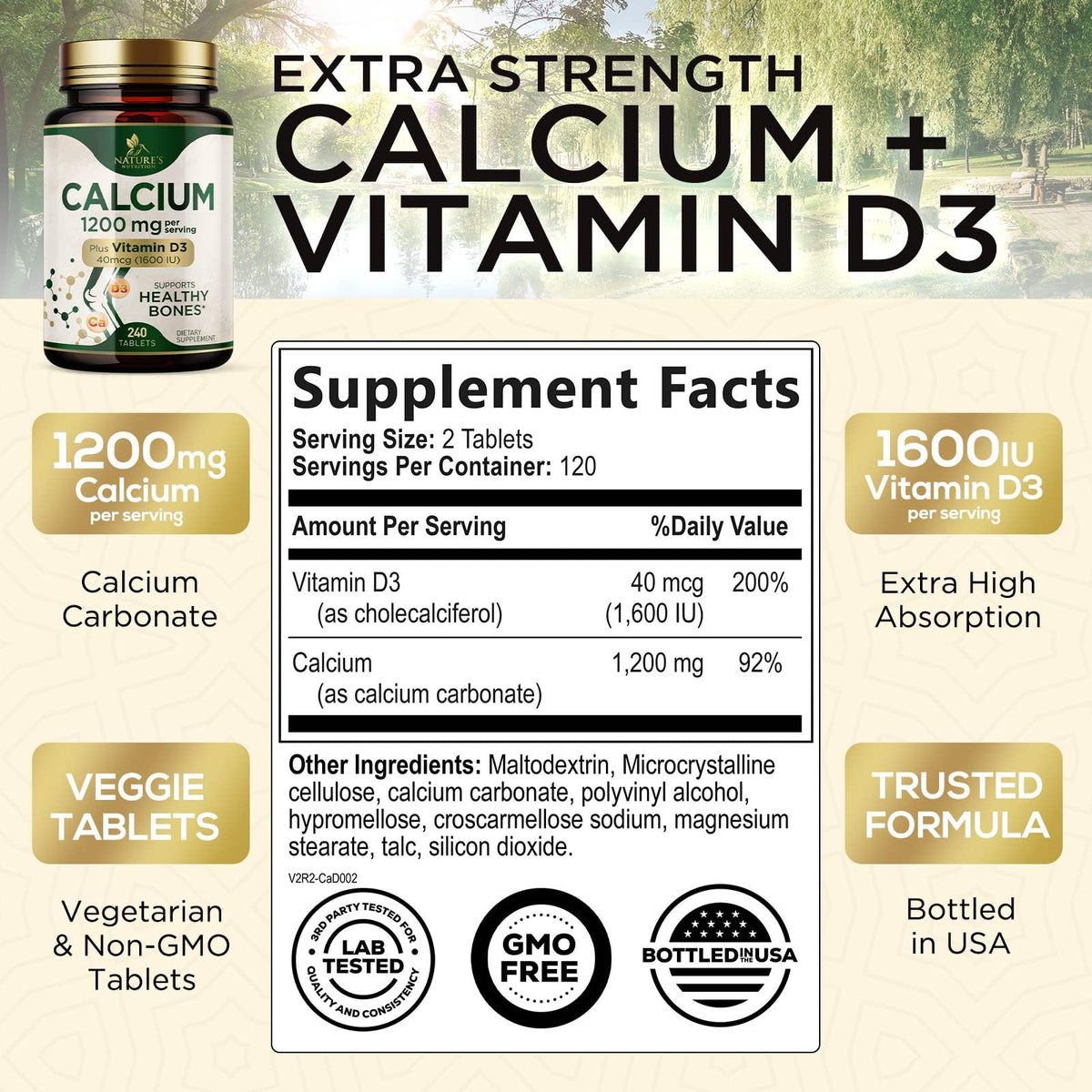Nature's Nutrition Calcium 1200 mg with Vitamin D3 - 240 Tablets - image 2