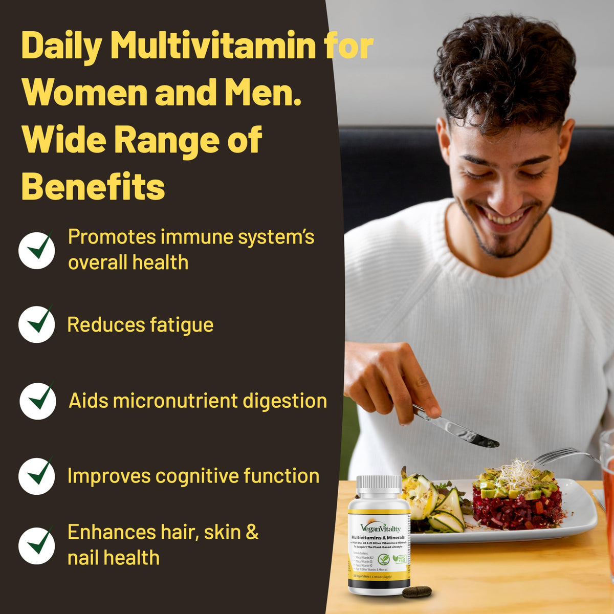 Vegan Vitality Multivitamin for Women & Men - 180 Tablets - image 2