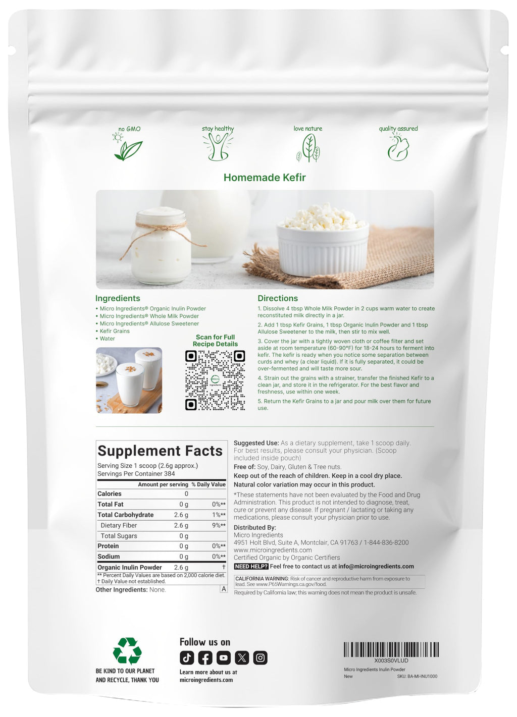 Micro Ingredients Organic Inulin FOS Fiber Powder - 2.2 lbs - image 2