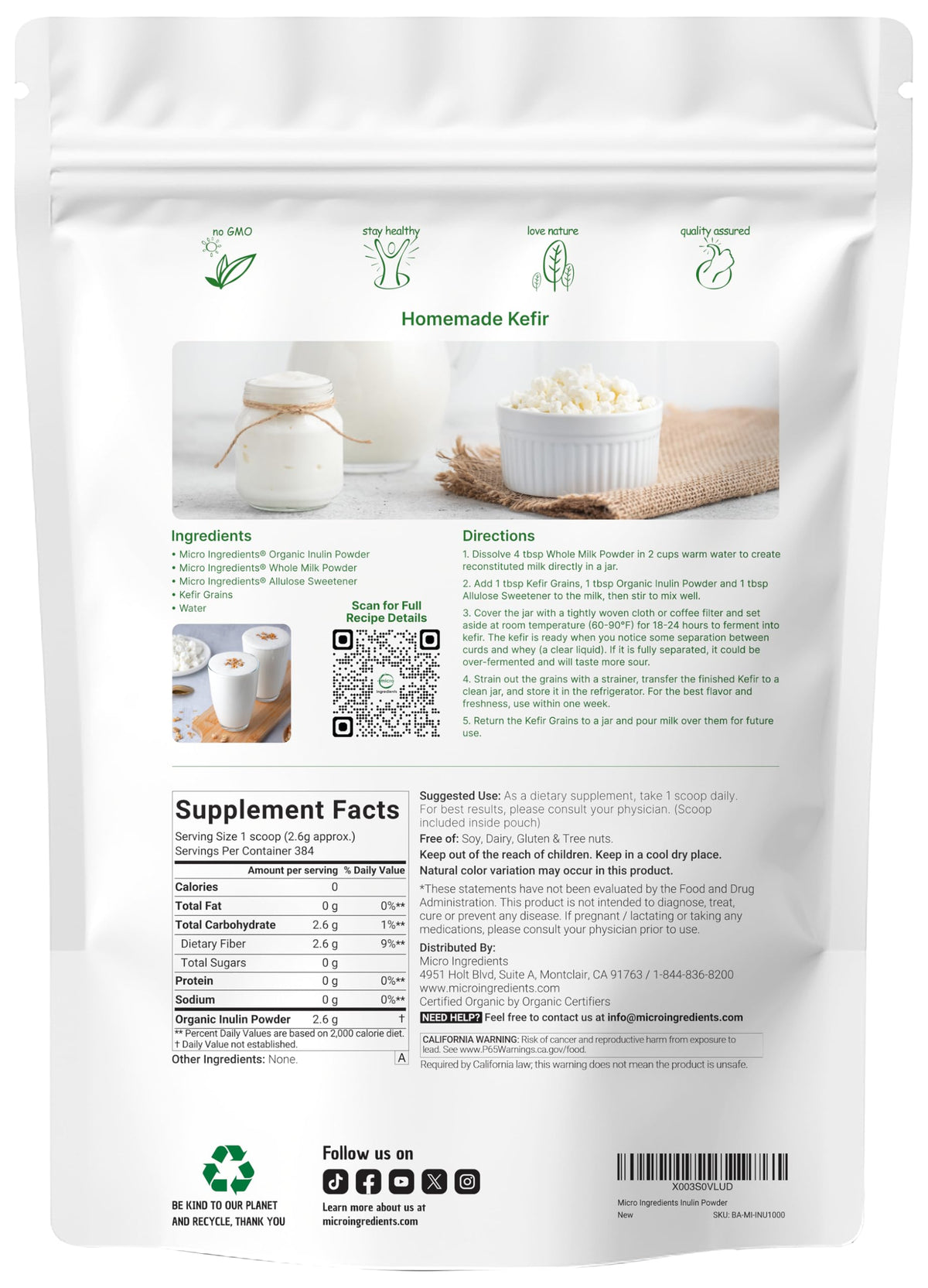 Micro Ingredients Organic Inulin FOS Fiber Powder - 2.2 lbs - image 2