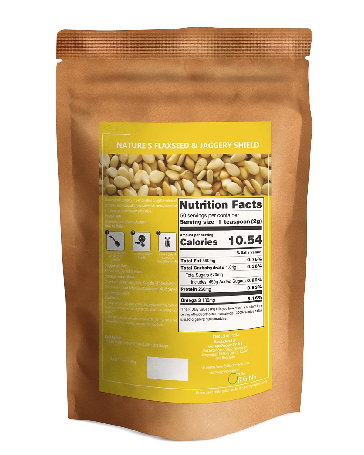 AYURA ORIGINS Nature's Flaxseed & Jaggery Powder - 50 Servings - image 2