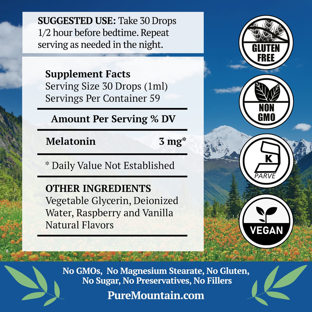 Pure Mountain Botanicals Liquid Melatonin 3mg Drops, Sugar Free - 2 oz - image 2