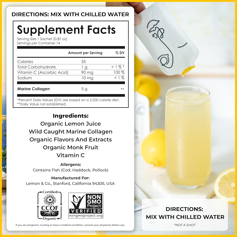 LEMON & CO. Liquid Collagen for Women with Marine Peptides - 14 Packets - image 2