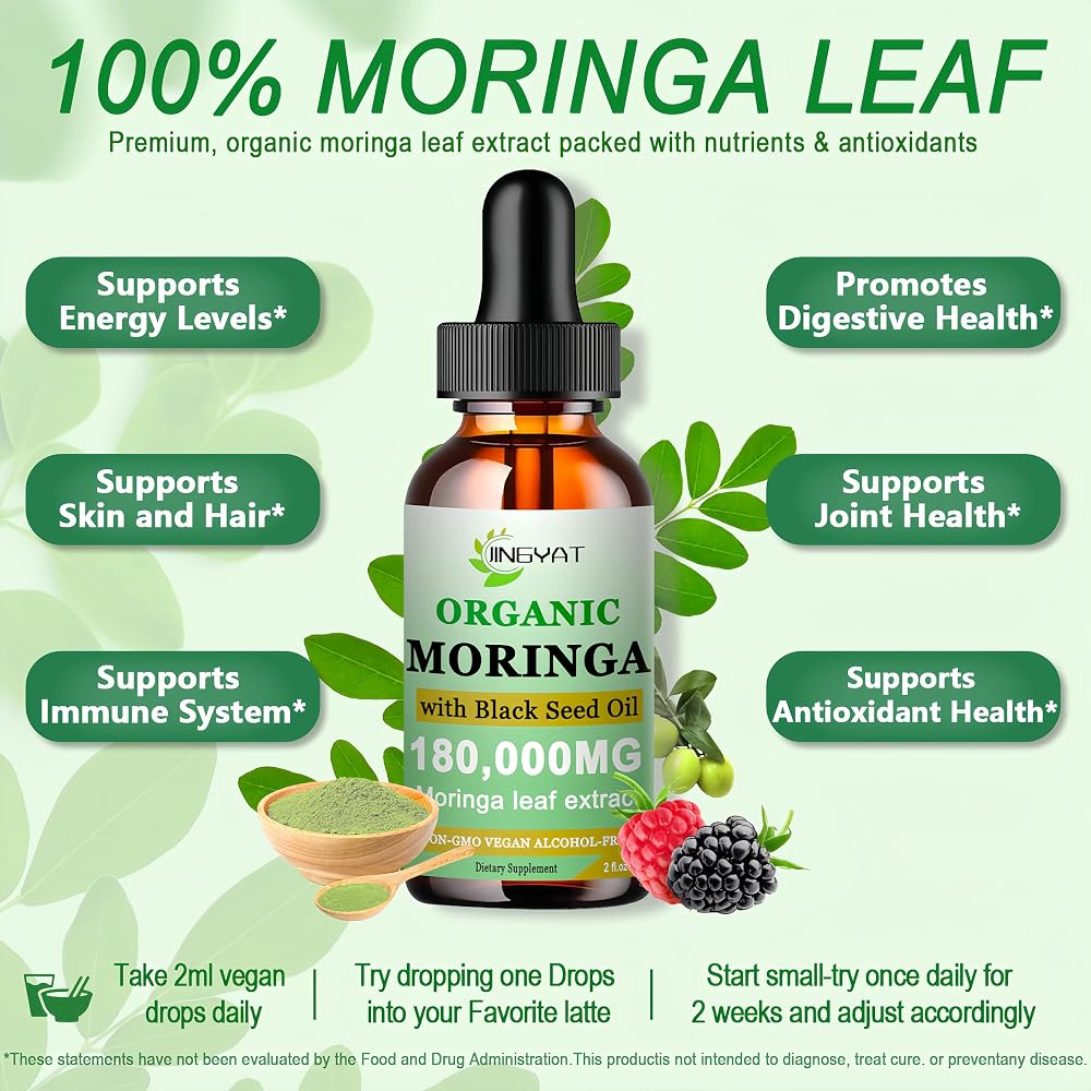 JINGYAT Organic Moringa Liquid Drops with Black Seed Oil - 2 Fl Oz - image 3