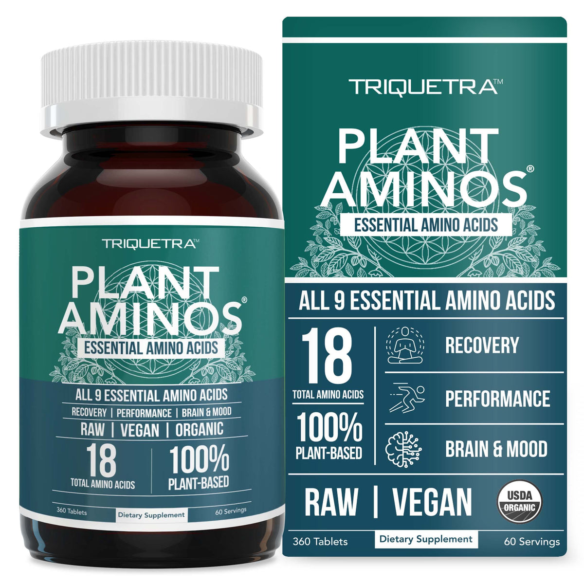 Triquetra Health Plant Aminos Organic Essential Amino Acids - 360 Tablets