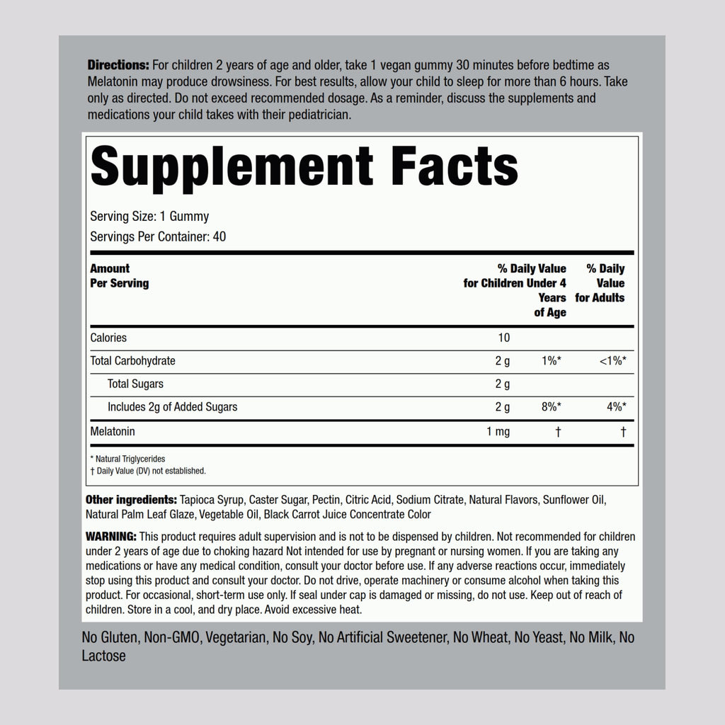 Piping Rock Kids Melatonin Gummy 1mg - 40 Gummies - image 2