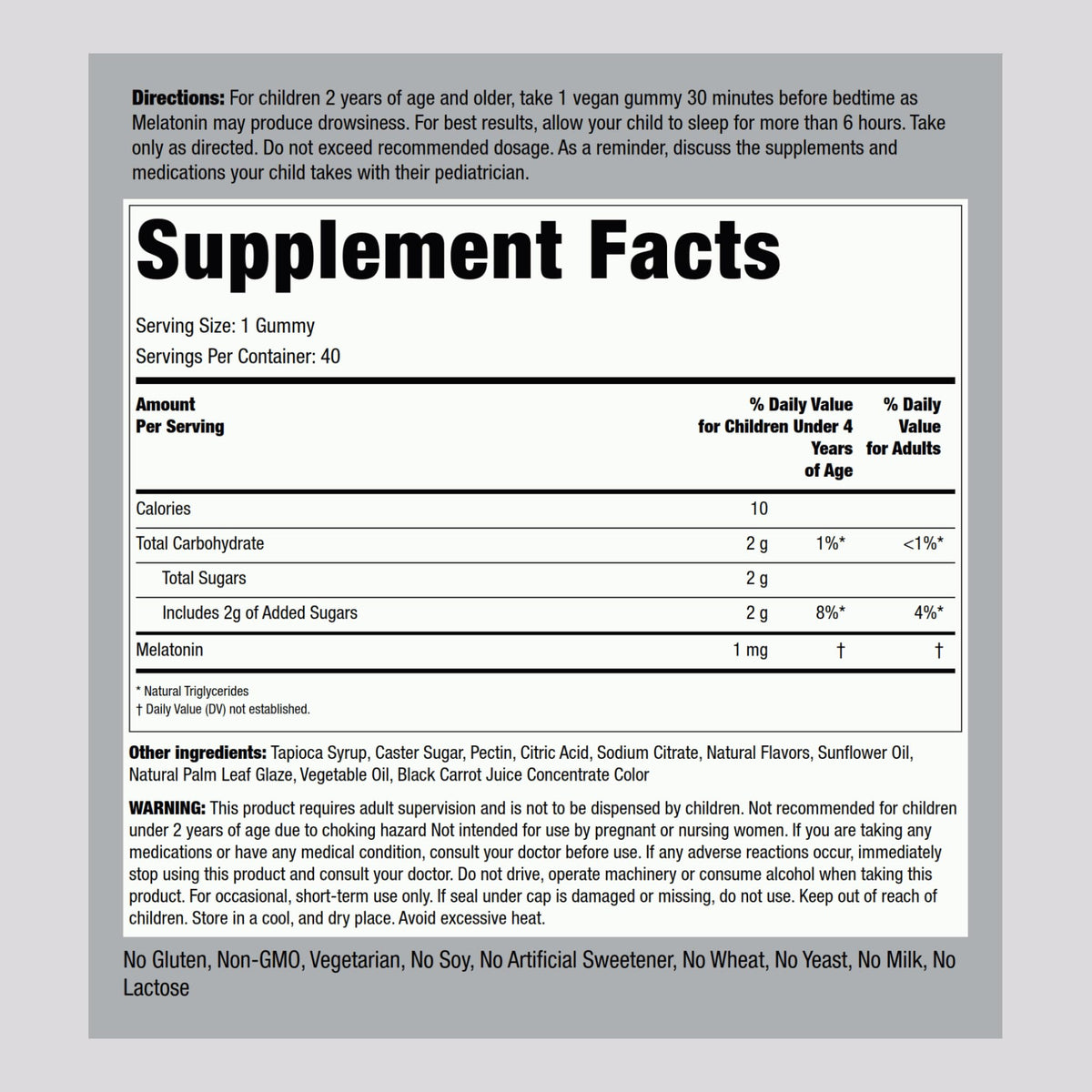 Piping Rock Kids Melatonin Gummy 1mg - 40 Gummies - image 2