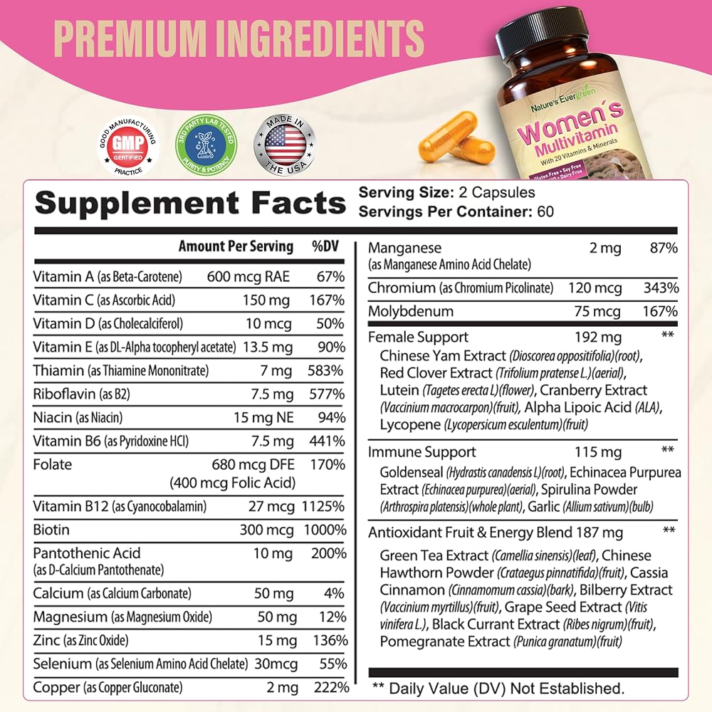 Nature's Evergreen Women's Multivitamin with 20+ Vitamins - 120 Capsules - image 2