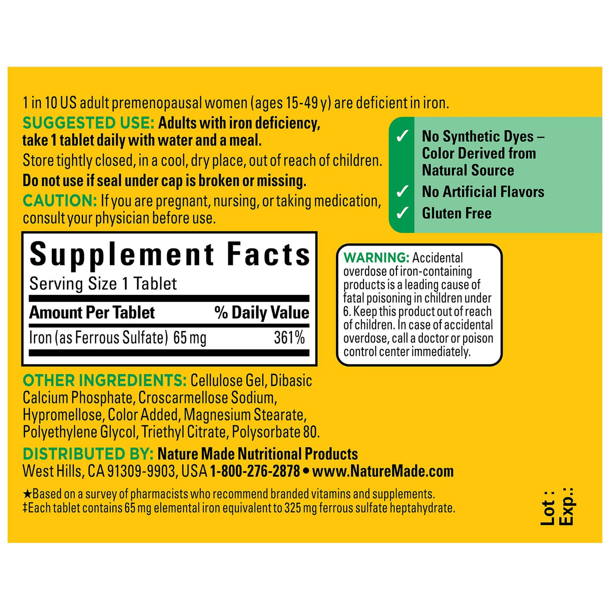 Nature Made Iron 65 mg Red Blood Cell Support - 180 Tablets - image 2