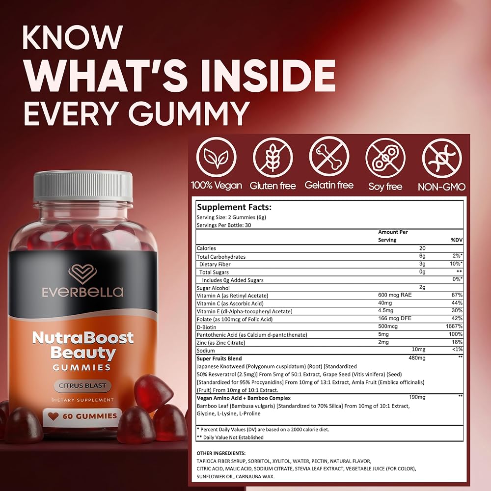 EverBella NutraBoost Beauty Gummies with Biotin & Vitamin C - 60 Count - image 2