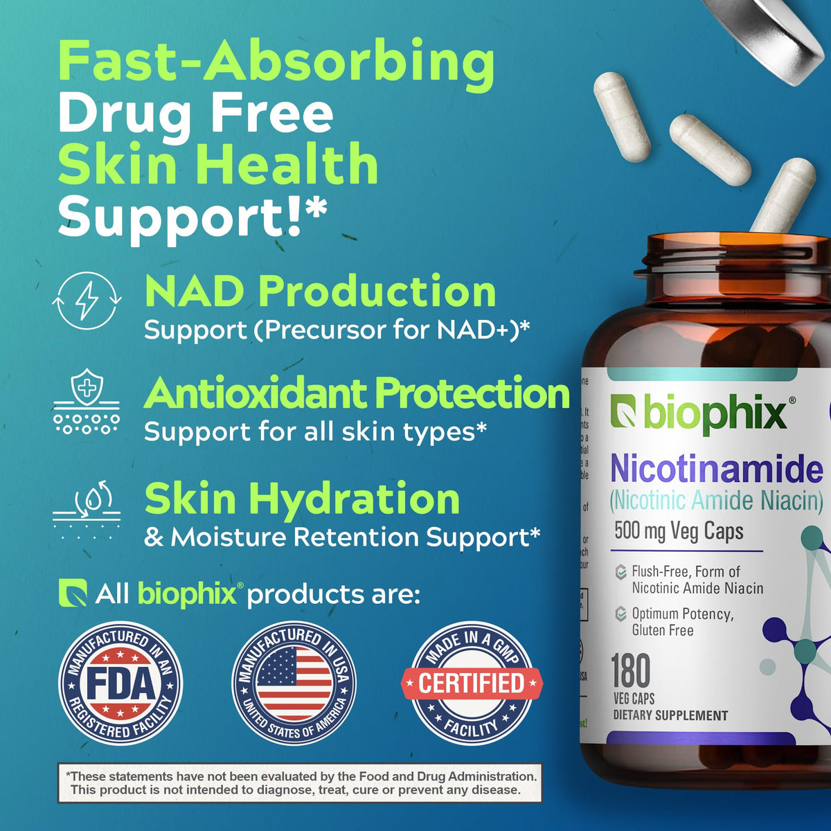 biophix B-3 Nicotinamide 500 mg Skin Cell Health - 180 Vegetarian Capsules - image 5