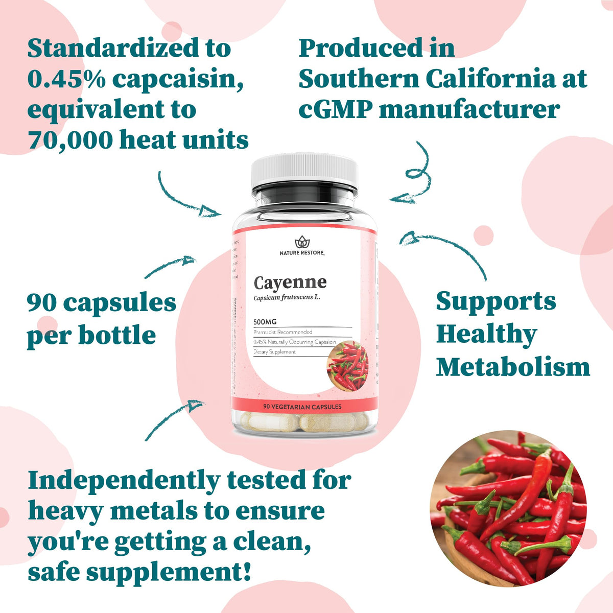 Nature Restore Cayenne Pepper Extract 500mg - 90 Vegan Capsules - image 3