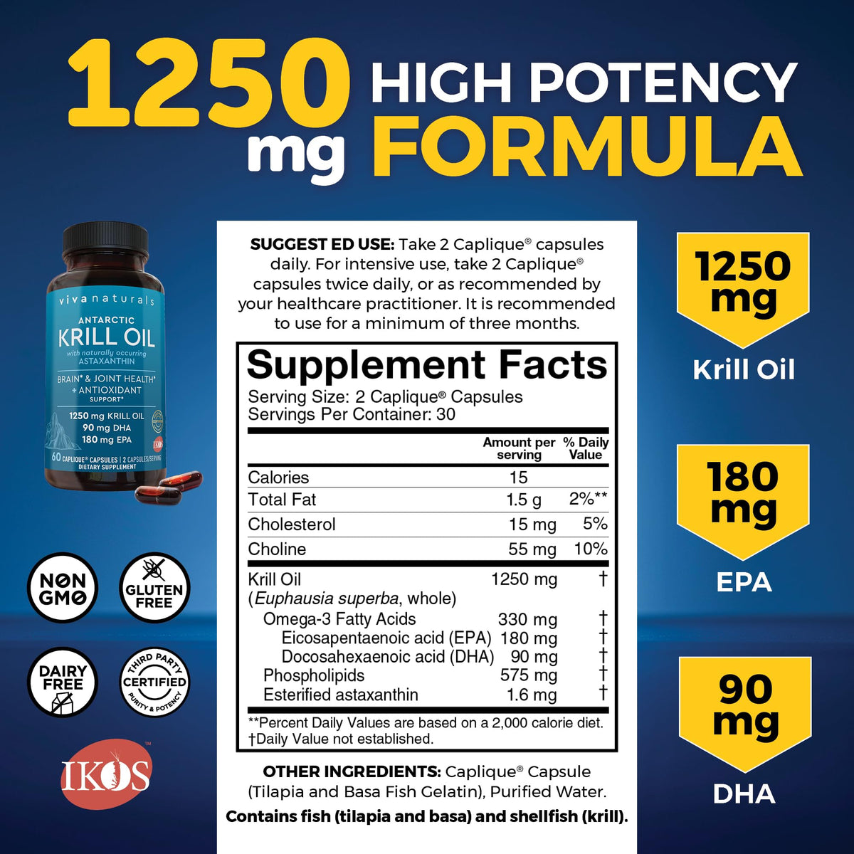 Viva Naturals Antarctic Krill Oil Omega 3 Supplements 1250 mg