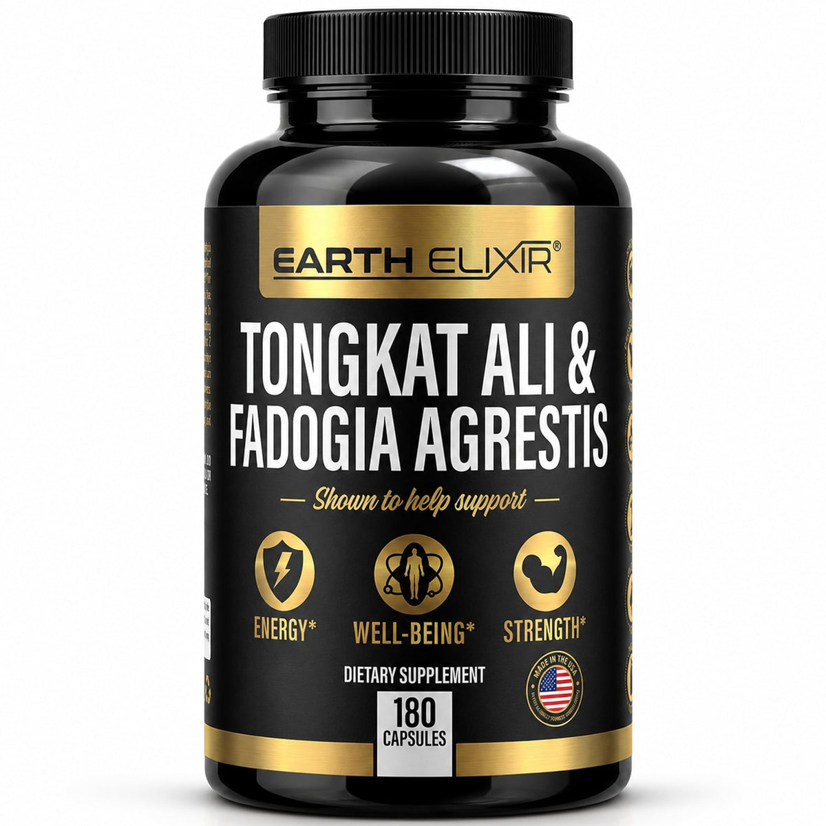 Earth Elixir Fadogia Agrestis & Tongkat Ali Testosterone Support - 180 Capsules