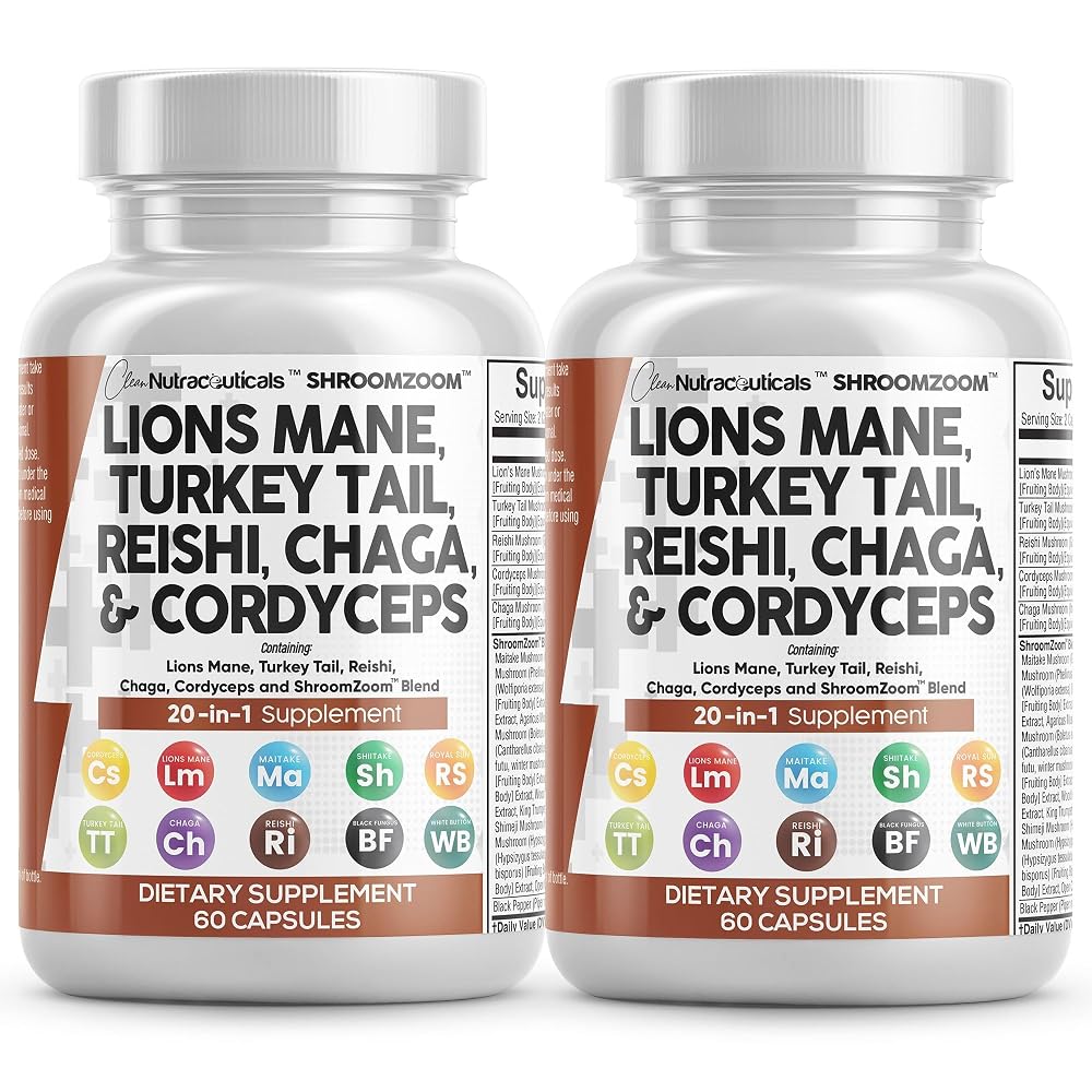 Clean Nutraceuticals Lions Mane 20in1 Mushroom Supplement - 120 Capsules