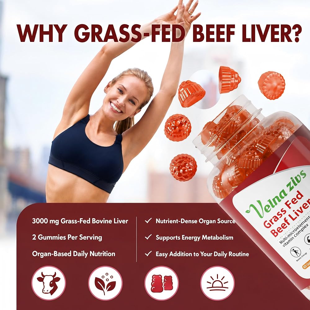 Velna zivs Grass Fed Beef Liver Gummies for Energy & Immunity - 60 Count - image 4