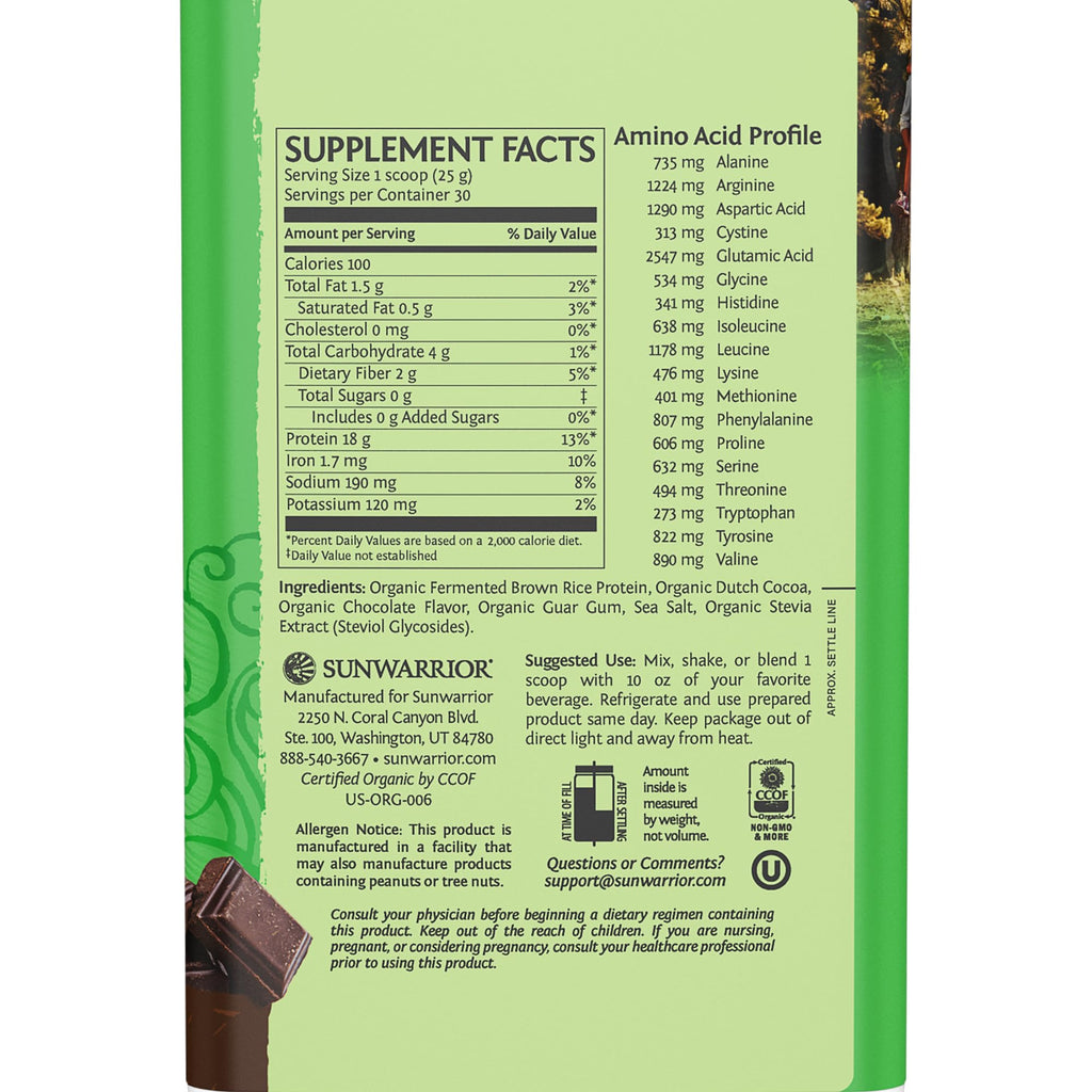 Sunwarrior Organic Brown Rice Protein Chocolate - 750g - image 2