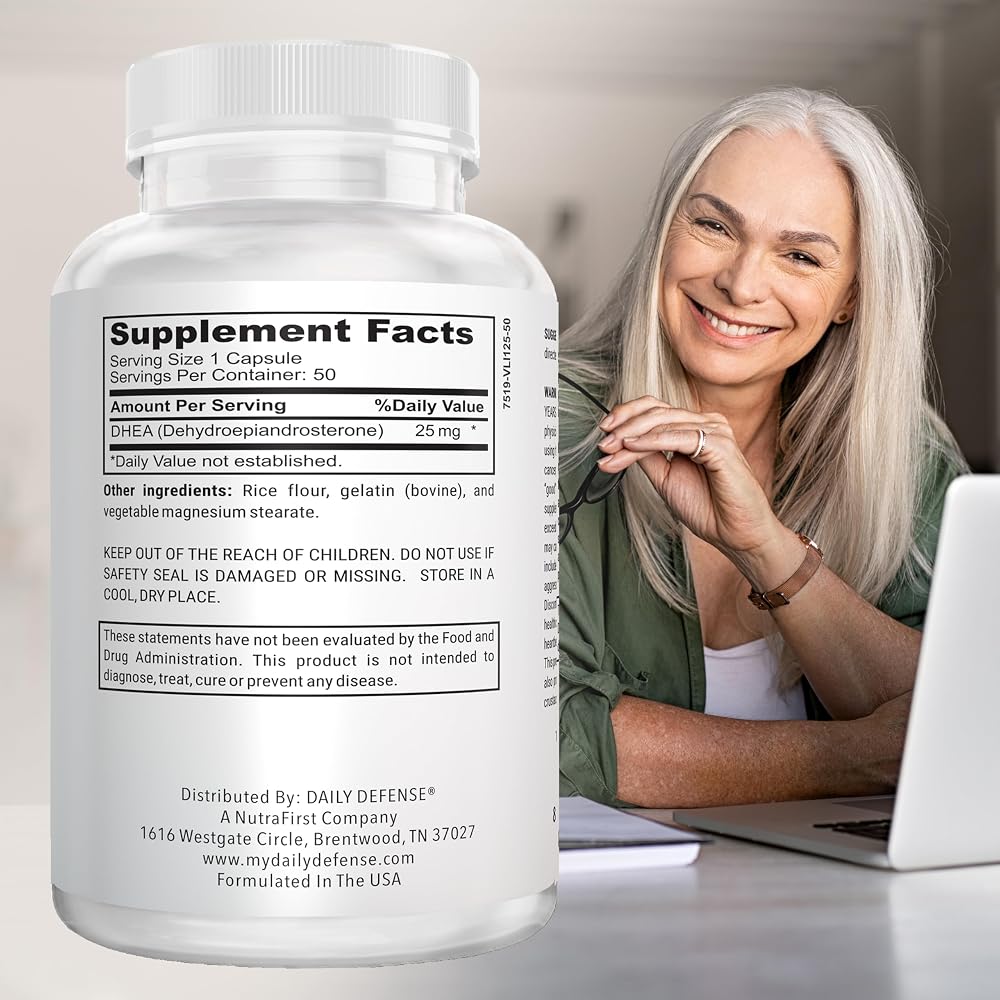 Daily Defense Pure DHEA 25mg for Energy & Mood Support - 50 Capsules - image 2