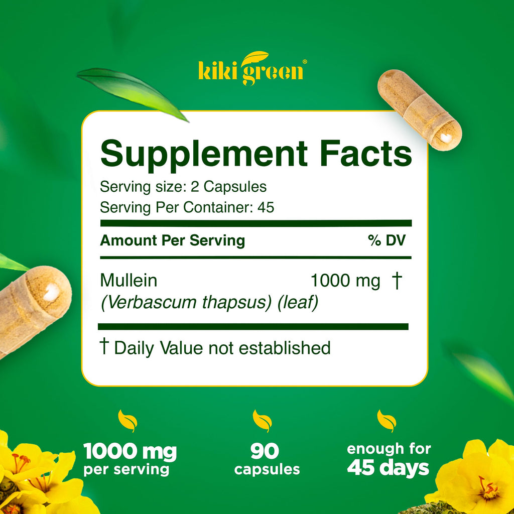 KIKI Green Mullein Leaf Extract Capsules - 1000mg - 90 Count - image 7