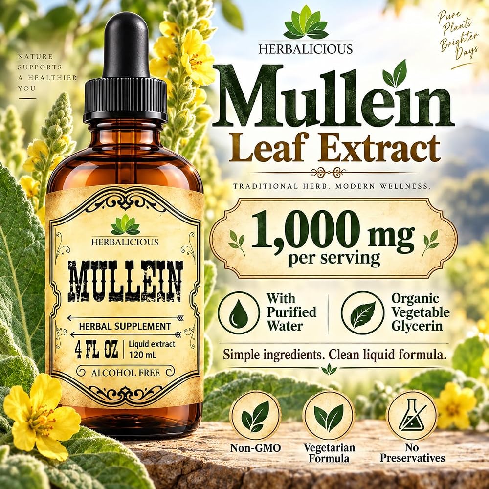HERBALICIOUS Mullein Drops for Lungs Organic Lung Cleanse - 4 Fl Oz - image 3