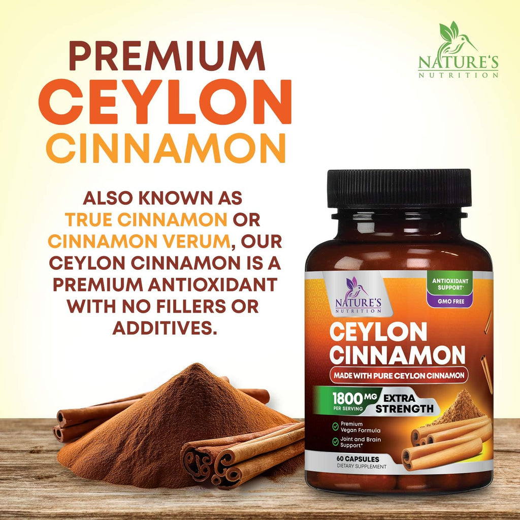 Nature's Nutrition Organic Ceylon Cinnamon Capsules 1800mg - Extra