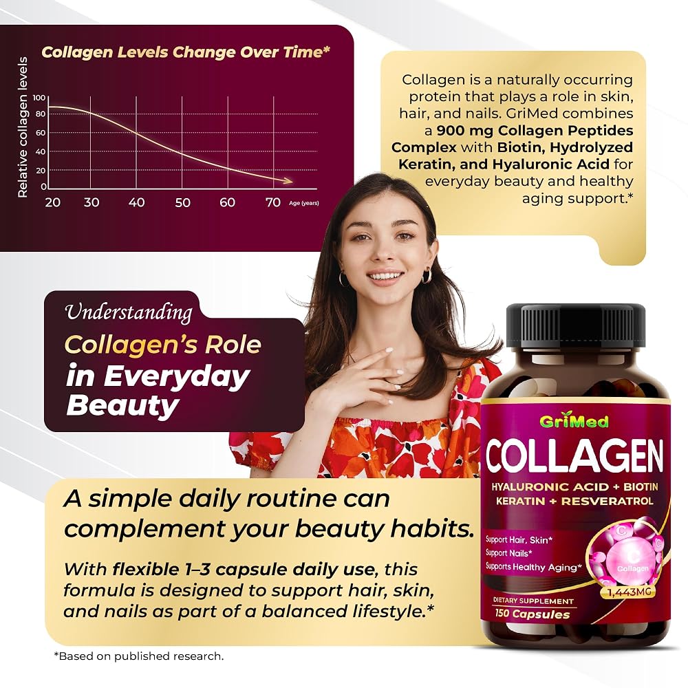 GriMed Collagen Complex 8-in-1 with Biotin & Hyaluronic Acid - 150 Capsules - image 3