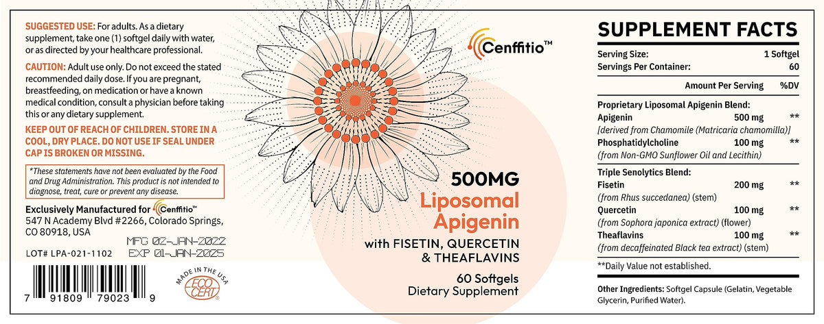 Cenffitio Liposomal apigenin 500mg Softgels - Optimal Apigenin