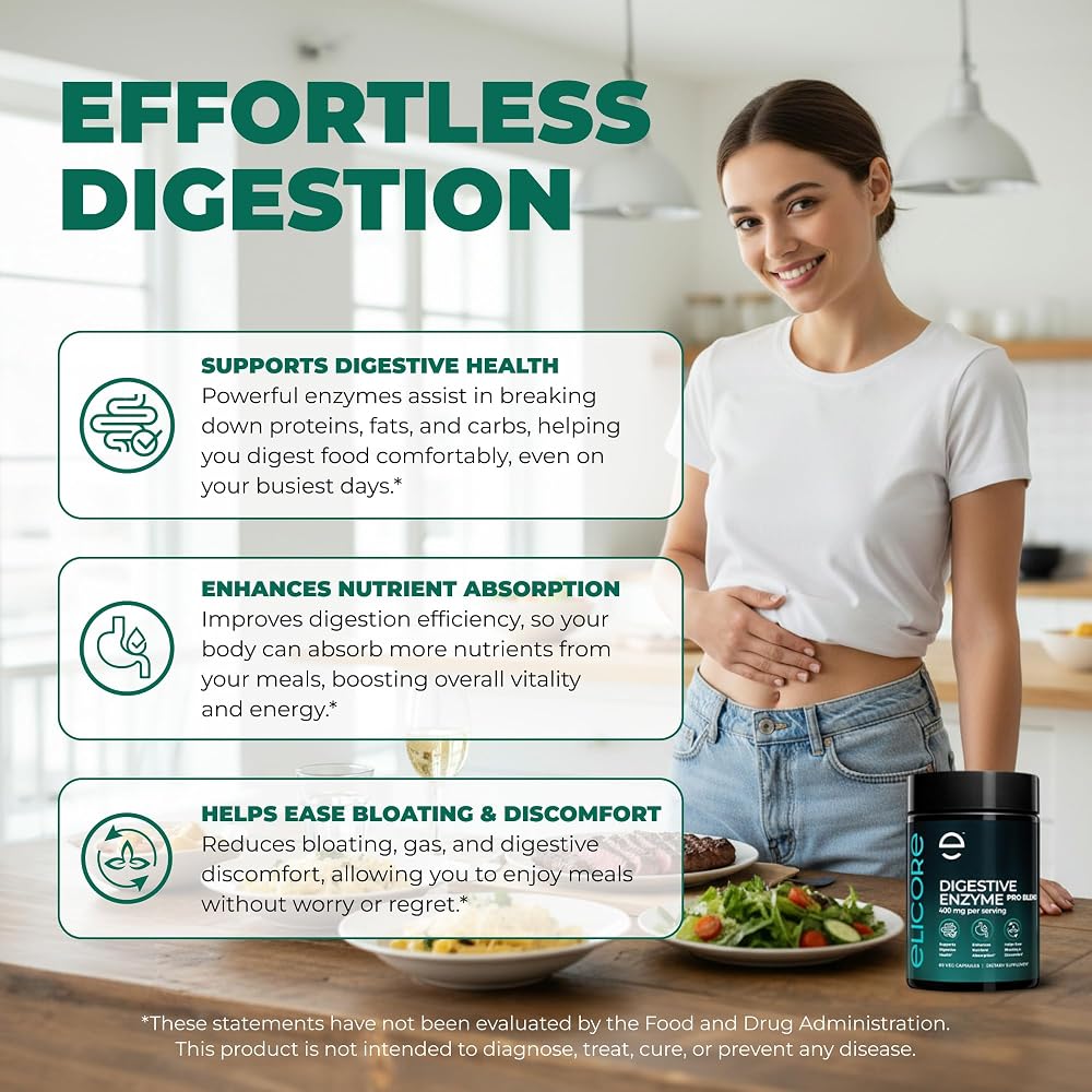ELICORE Premium Digestive Enzyme Pro Blend - 60 Vegetarian Capsules - image 2