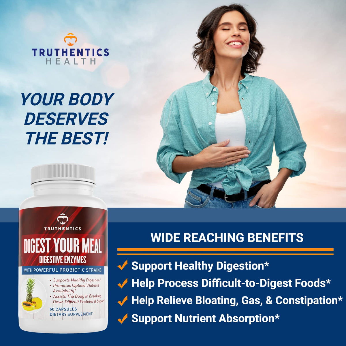 TRUTHENTICS Digestive Enzymes Plus Probiotics Prebiotics - 60 Capsules - image 3