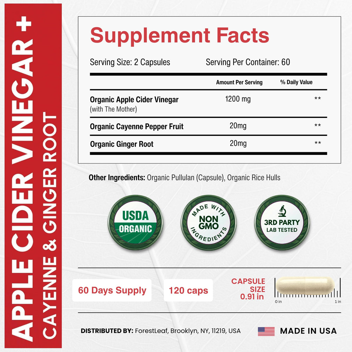 ForestLeaf Apple Cider Vinegar Capsules 1200 mg - 120 Capsules - image 3