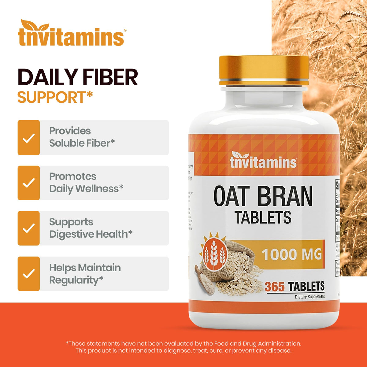 tnvitamins Oat Bran Tablets Digestive Fiber - 365 Tablets - image 4