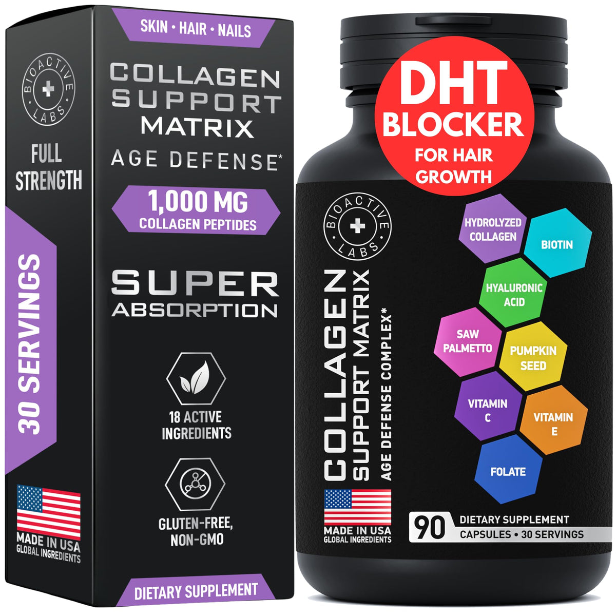 BIOACTIVE LABS Multi Collagen Complex DHT Blocker - 90 Capsules - image 9