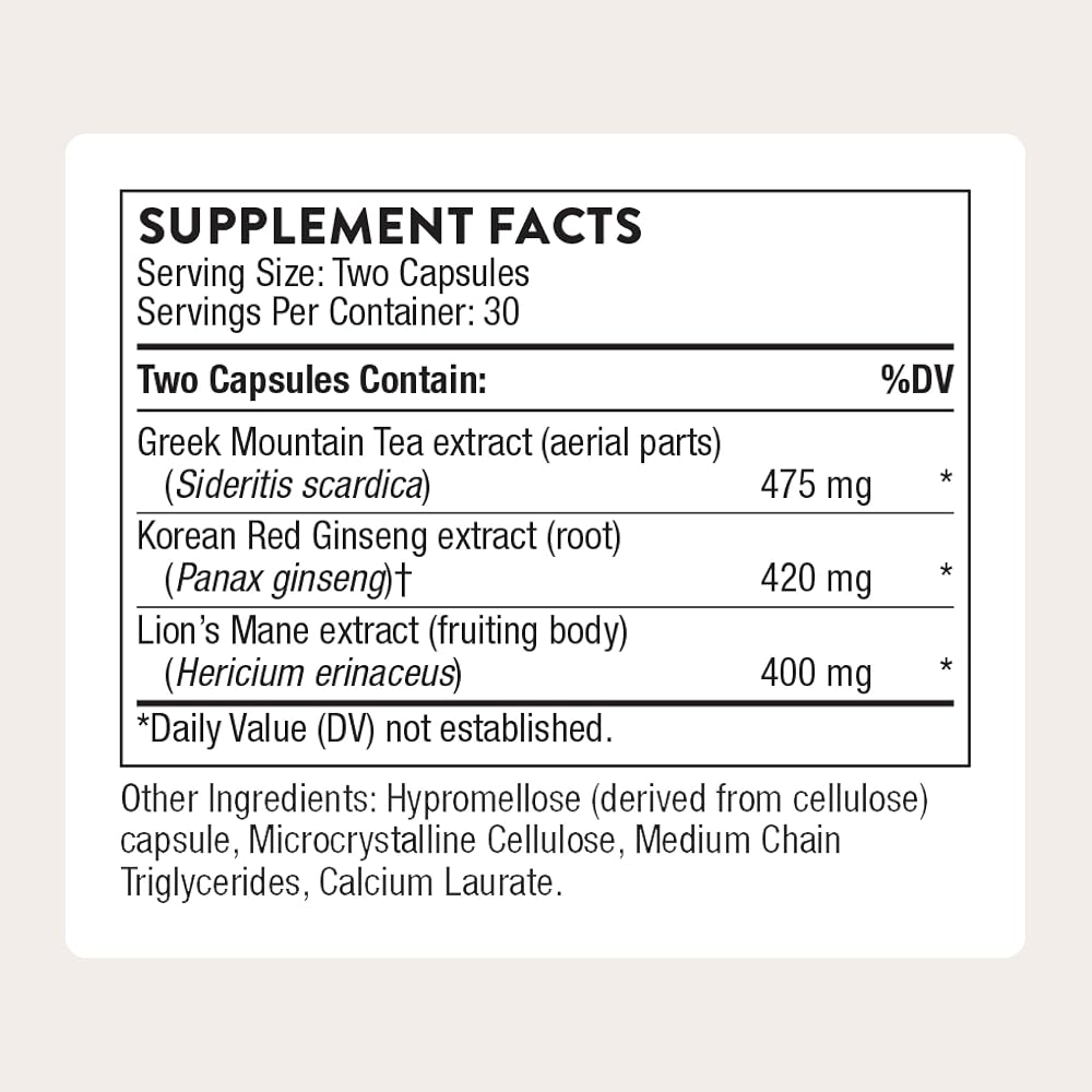 THORNE Ginseng Plus Korean Red Ginseng & Lion's Mane - 60 Capsules - image 2