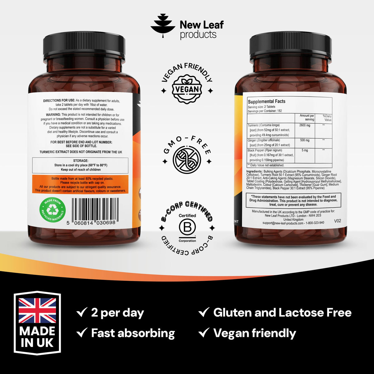 New Leaf Products Turmeric Curcumin with Black Pepper & Ginger 2000mg