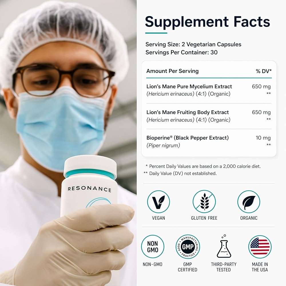 Resonance Lions Mane 01 Mushroom Supplement Brain Health - 60 Capsules - image 6