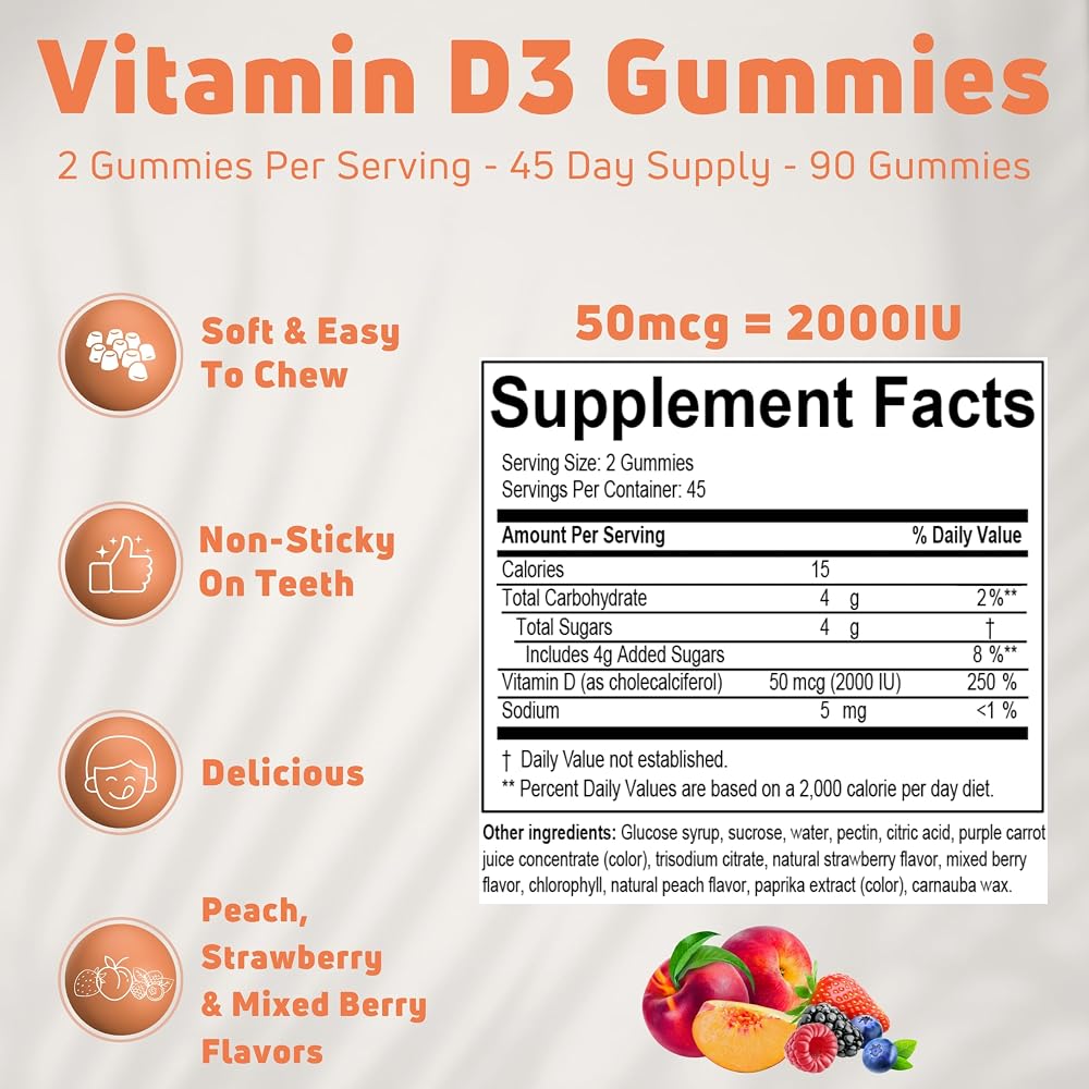 NUELATION Vitamin D3 2000 IU Gummies for Bone & Immune Support - 90 Count - image 2