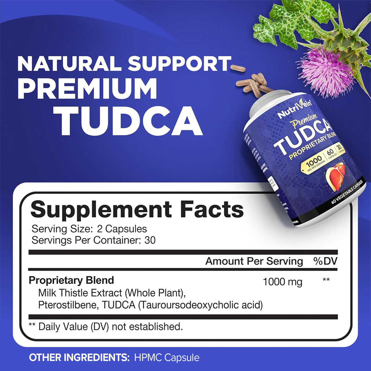 Nutrivein TUDCA+ Liver Support Supplement 1000mg - 60 Capsules - image 2