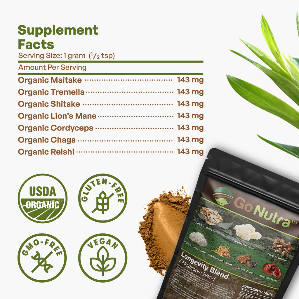 Go Nutra Organic 7 Mushroom Supplement Powder - 8 oz - image 6