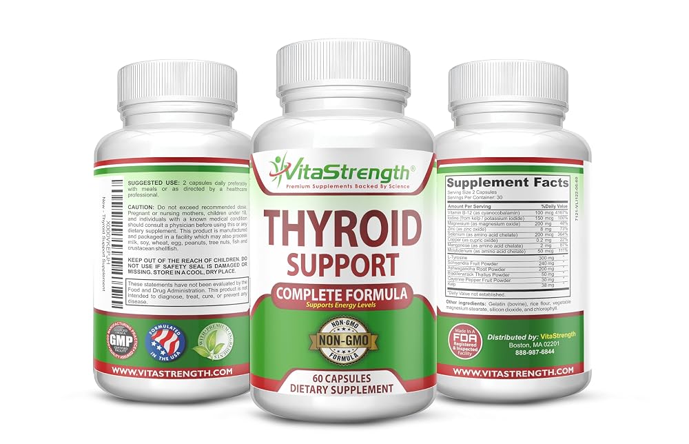 VitaStrength Thyroid Support Supplement with Iodine & Kelp - 60 Capsules
