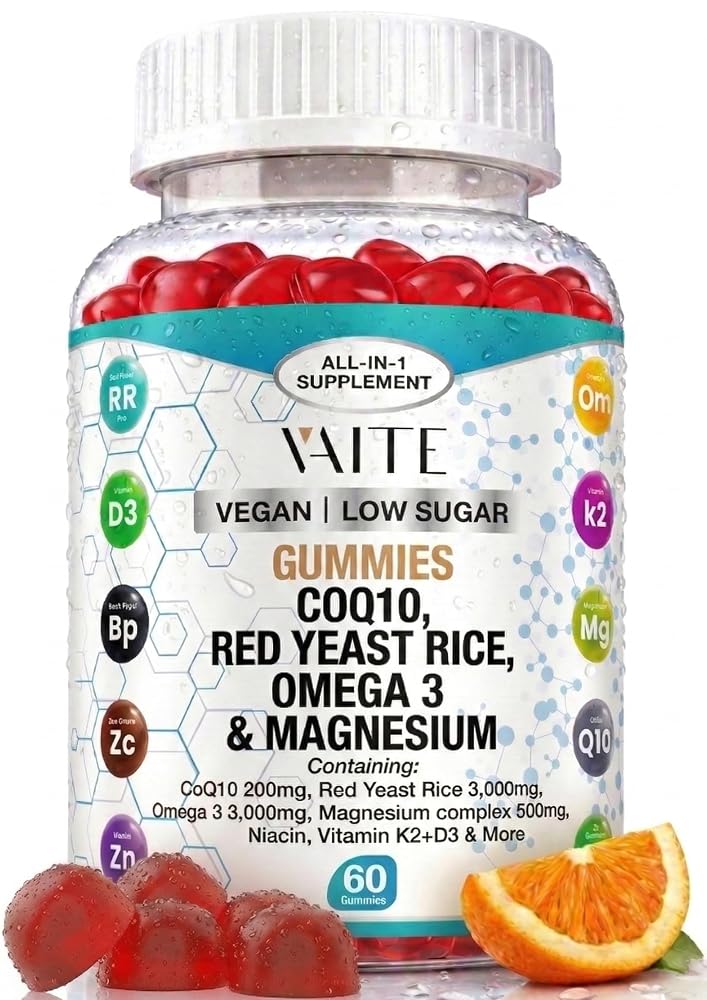 VAITE CoQ10 200mg Gummies with Red Yeast Rice & Magnesium - 60 Gummies