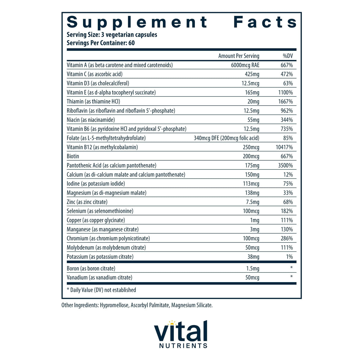 Vital Nutrients Multi-Nutrients 2 Multivitamin - 180 Vegetarian Capsules - image 2