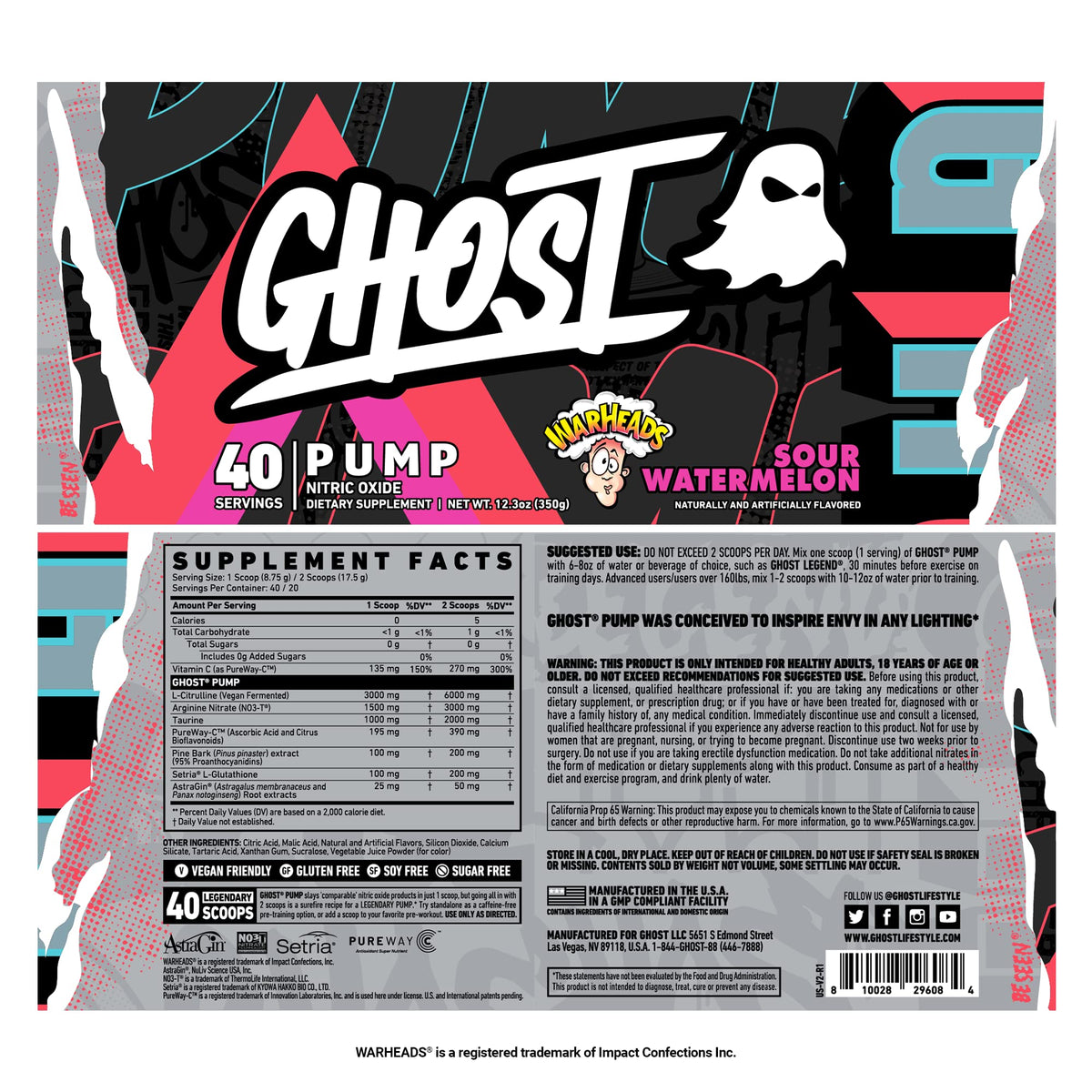 GHOST Pump, Stim-Free Nitric Oxide Powder, 40 Servings