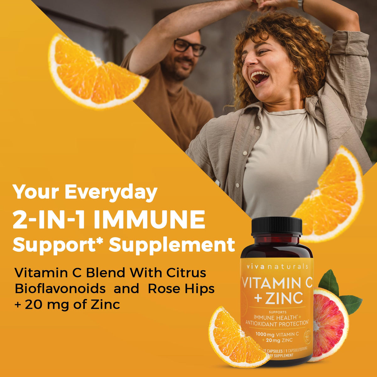 Viva Naturals Vitamin C and Zinc 1000mg Immune Support - 250 Capsules - image 3