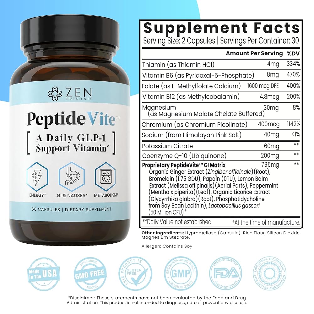 Zen Nutrients PeptideVite GLP-1 Support Vitamin for Gut Health - 60 Capsules - image 4