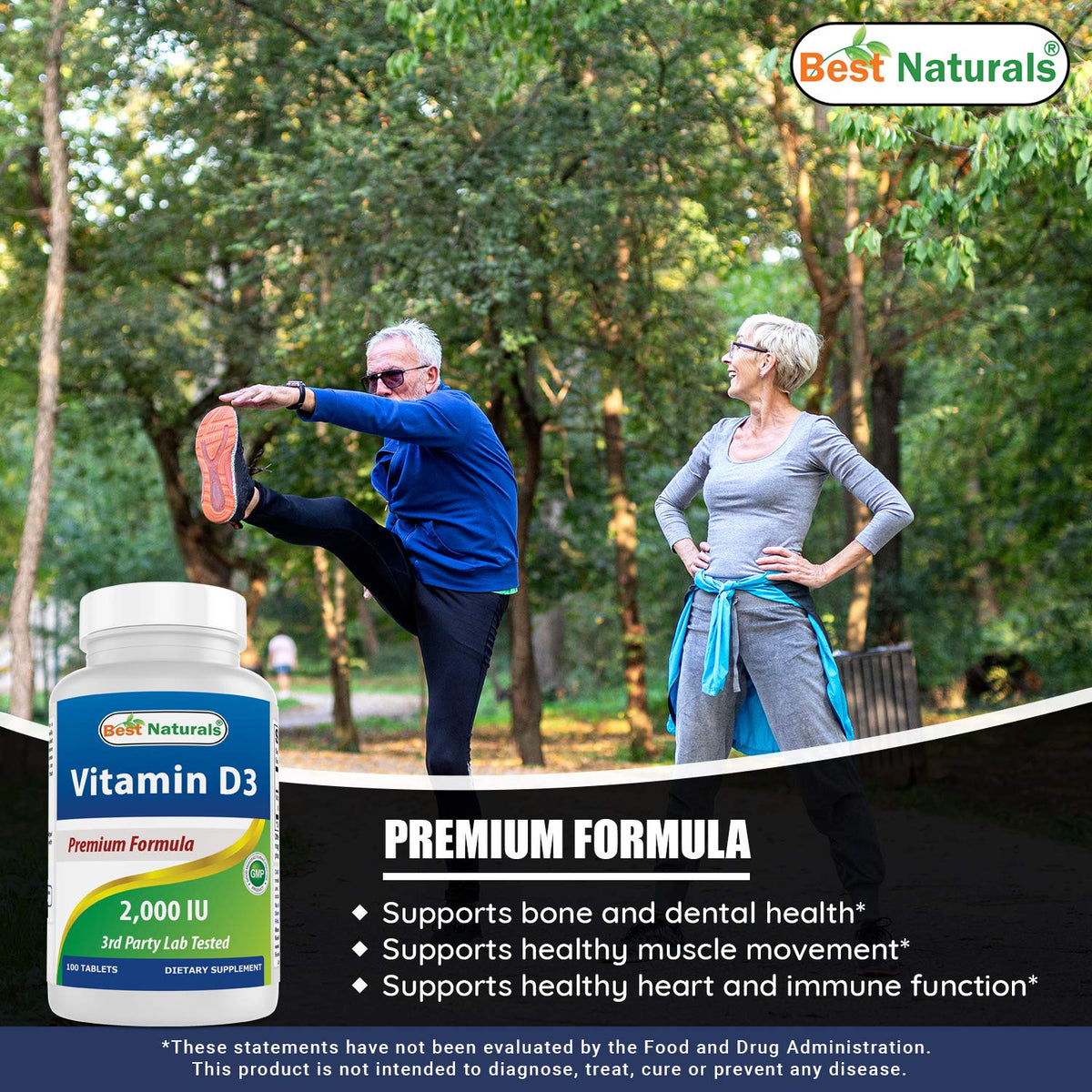 Best Naturals Vitamin D3 2000 IU (50 mcg) - 100 Tablets - 100 Days