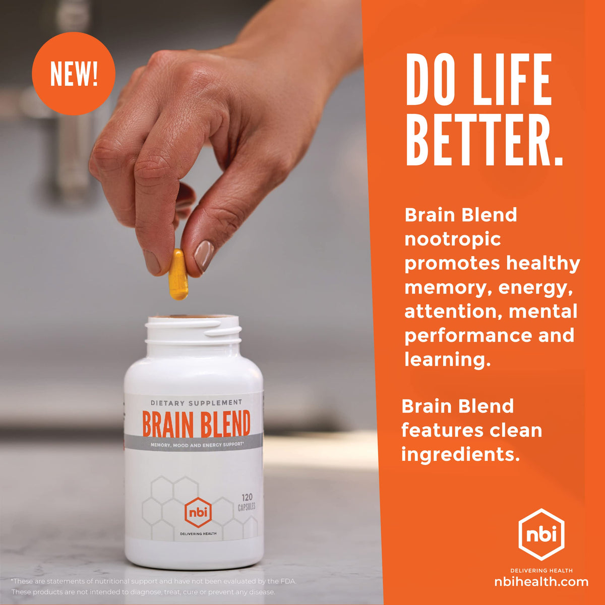 NBI Brain Blend Nootropic for Memory & Focus - 120 Capsules - image 4