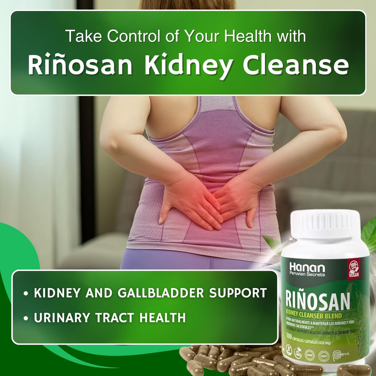 Hanan Riñosan Herbal Supplement with Chanca Piedra - 100 Capsules - image 3
