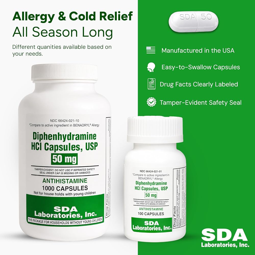 SDA LABORATORIES Diphenhydramine HCl 50mg Capsules - 1000 Count - image 6